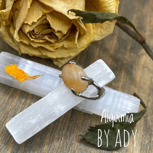 Orange Jade in soft pastel hues Victorian silver ring/joy and light ring…